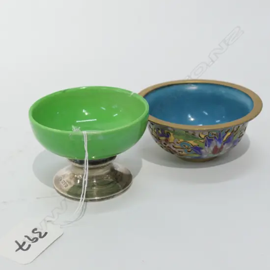 SMALL GREEN BOWL SILVER BASE + CLOISONNE SML BOWL