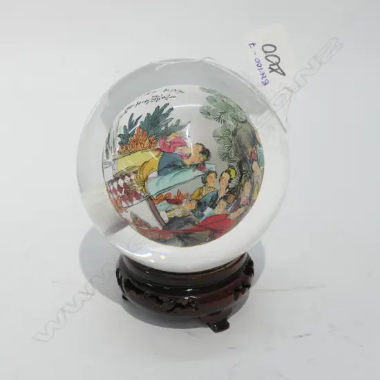 INTERIOR PAINTED CHINESE CRYSTAL BALL W STAND