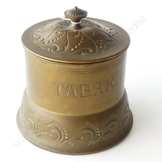 BRASS ARTS AND CRAFT TABACCO JAR, SILVER POT ETC