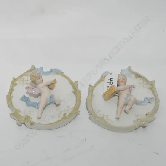 PR GERMAN BISQUE PORCELAIN WALL PLAQUES OF CHERUBS