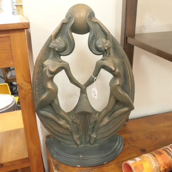 AUSTIN POTTERY DECO STYLE FIGURES SIGNED 500MM H AF CHIPPED