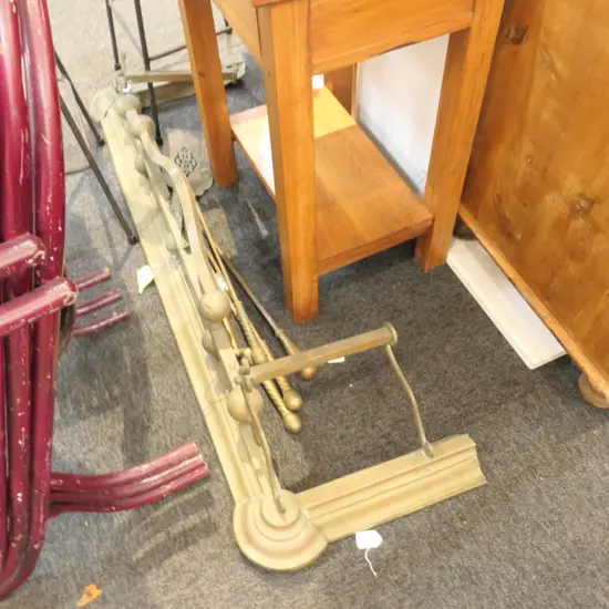 BRASS FIRE FENDER AND IRONS