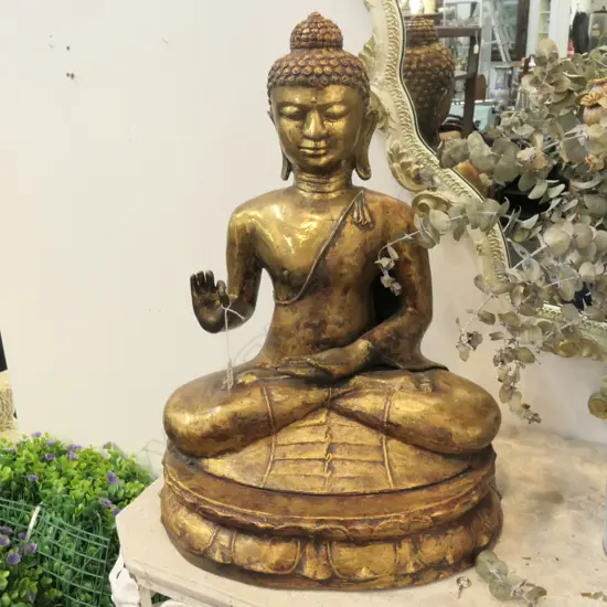 LARGE BRONZE SEATED BUDDHA ON LOTUS PLINTH