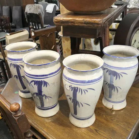 4 BLUE/WHITE PLANT POTS. H. 350MM