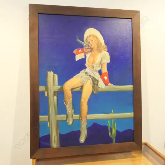 OIL TEXAS COW GIRL PIN UP 890MM H 690MM W