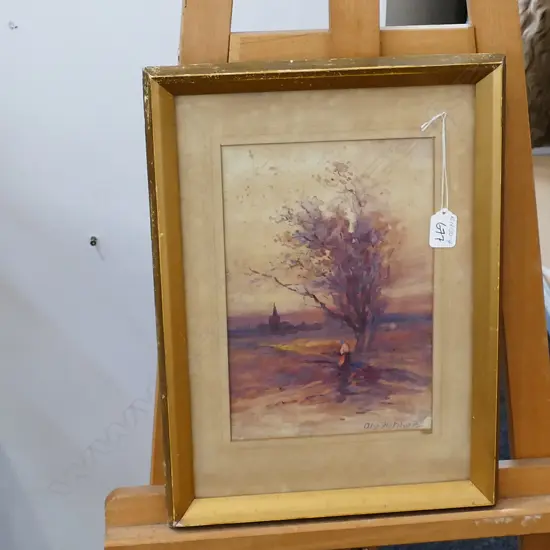 BLYTHE FLETCHER GOUACHE PAINTING DISTANT TOWN