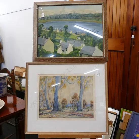 ARNOLD JARVIS SIGNED WATERCOLOUR + FRAMED PRINT H. 350MM L. 405MM