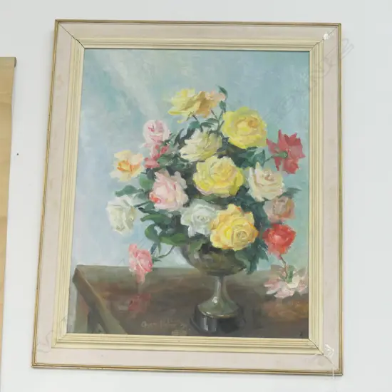 ANNA ROBINSON OIL STILL LIFE ROSES SIGNED
