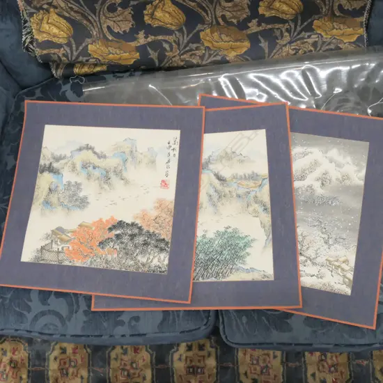 3 CHINESE LANDSCAPE WATER PRINTS SIGNED/SEALED BIUAN