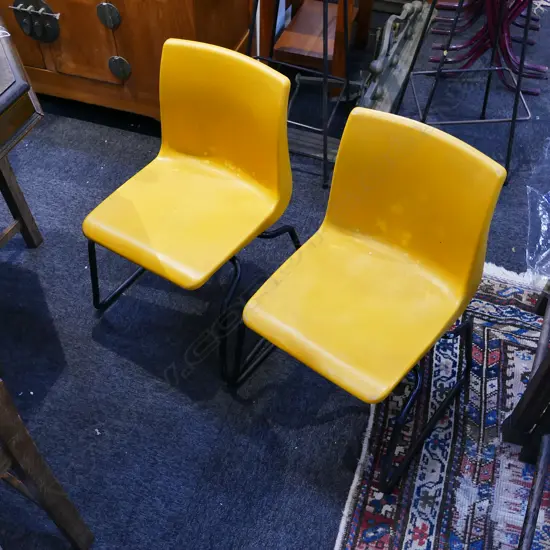 2 ORIG 1970S 'NAMCO' BRIGHT YELLOW PLASTIC CHILDREN'S CHAIRS, H. 650MM