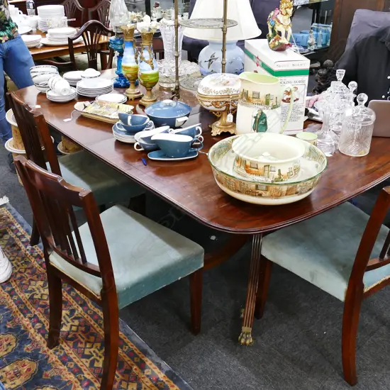 MAHOGANY TWIN PEDESTAL D END DINING TABLE WITH ONE EXTENSION 2400 X 1200 MM