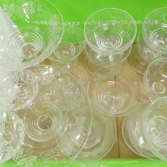 BOX LOT ASST. STUART CRYSTAL; INCL. PAIR COMPORTS, MATCHING SUNDAES ETC