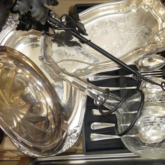 BOX LOT CASED CUTLERY, EPERGNE, EP ETC