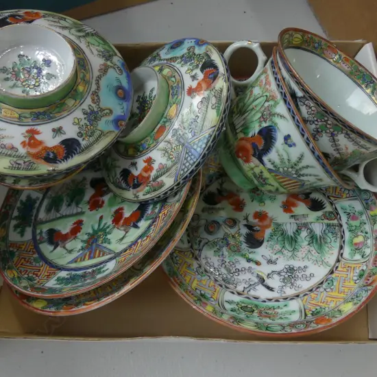 ROOSTER PAINTED CHINA PART TEA SET