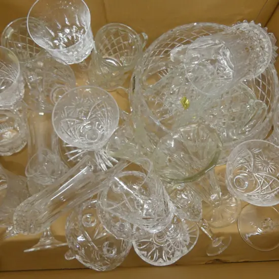 LOT ASST CRYSTAL BOWLS GLASSES ETC
