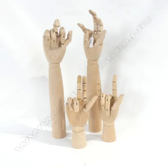4 WOODEN HAND MODELS LARGEST 460MM H