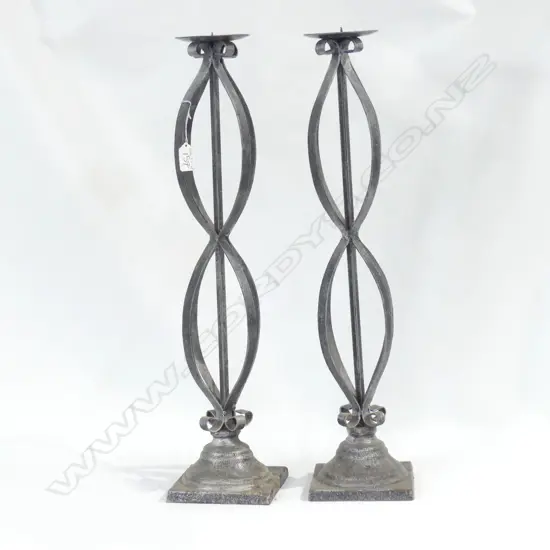 PAIR OF TALL RUSTIC CANDLE HOLDERS 610MM H
