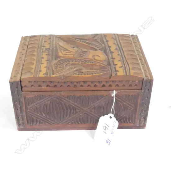 MAORI CARVED BOX HINGED LID 160X110 X80mm