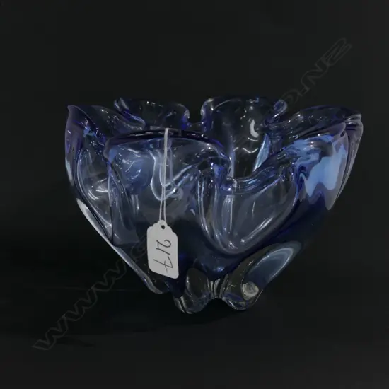 MURANO RETRO BLUE GLASS FRILLED BOWL