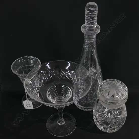 CRYSTAL DECANTER/COMPORT/ VASE/+JAR H 360 MM