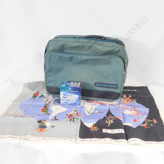 COLLECTABLE QANTAS TEA TOWEL, AIR NEW ZEALAND CABIN BAG, PLANE