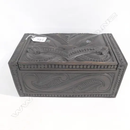 LARGE CARVED WOODEN MAORI BOX 240MM L