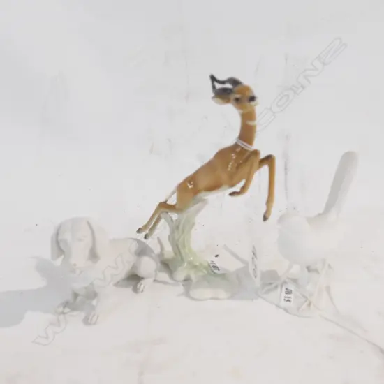 KAISER PORELAIN BIRD +DACHSHUND +HUTSCHENREUTHER ANTELOPE H 160 MM