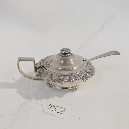 STG SILVER MUSTARD POT + SPOON L 120 MM, 163.7 GRMS