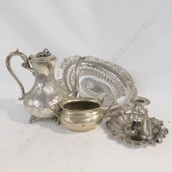 S/PLATE COFFEE POT. CHAMBER STICK.BASKET.BOWL