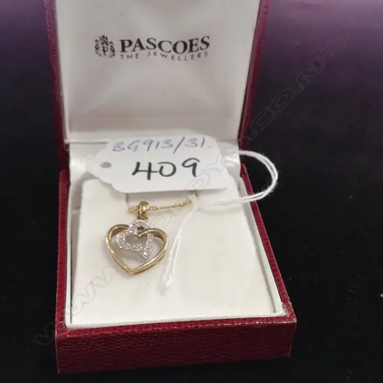 9CT DIAMOND SET HEART PENDANT ON CHAIN