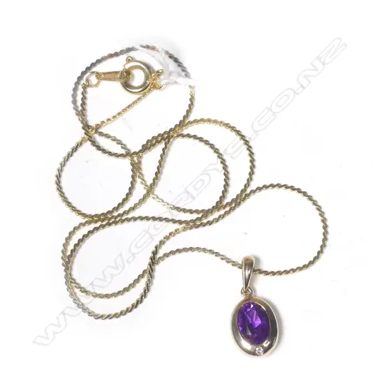 9CT AMETHYST/DIA PENDENT ON GP CHAIN