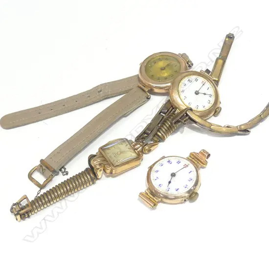 4 OLD 9ct GOLD LADIES WRISTWATCHES