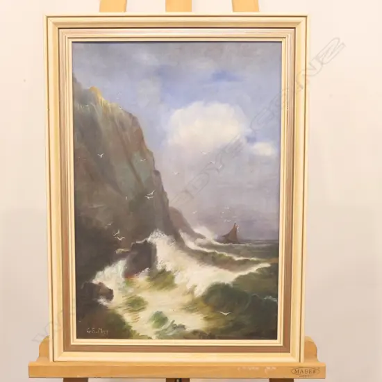 G E MAY COASTAL OIL PAINTING 580MM H 430MM W