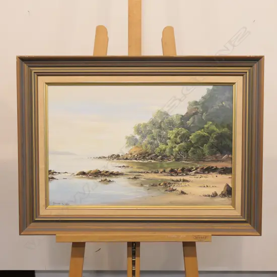 OIL ROCKY BAY ALONG THE THAMES COAST COROMANDEL BY DAVID STONE 780MM W 580MM H