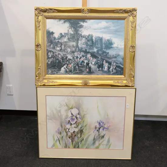 GILT FRAMED PRINT +FLORAL PRINT 890 X 700 MM