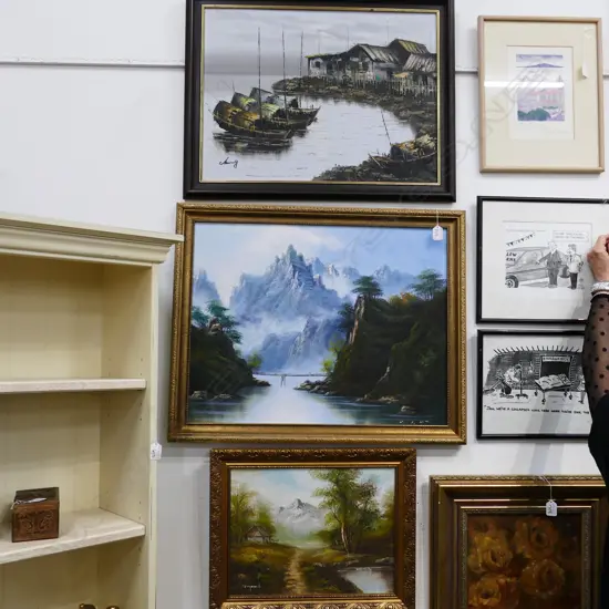 3 ASIAN LANDSCAPE OILS LARGEST 580MM H X 720MM L