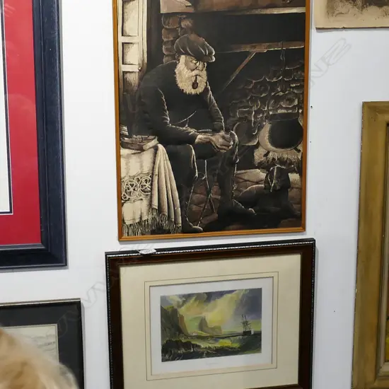 2 FRAMED WORKS; 'BIRDPORT' ETCHING 400MM H 480MM W AND 3D INTERIOR SCENE