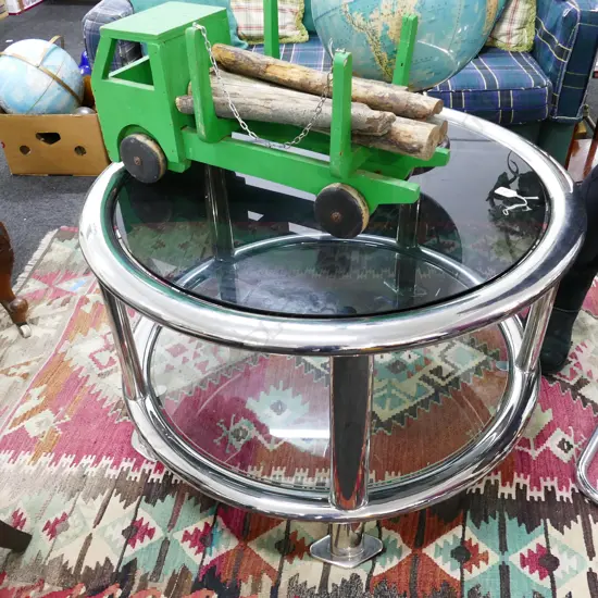 1980'S GLASS & CHROME COFFEE TABLE