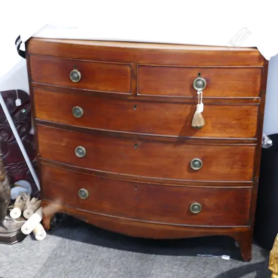 19THC MAHOGANY BOW FRONT CHEST L 1060 MM