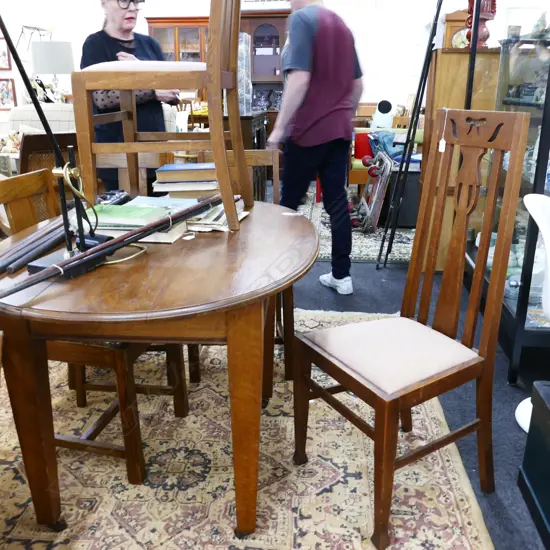 OAK OVAL TABLE + 2 CHAIRS MAKERS LABEL D.C.COUSINS LTD AUCK N.Z L120 MM
