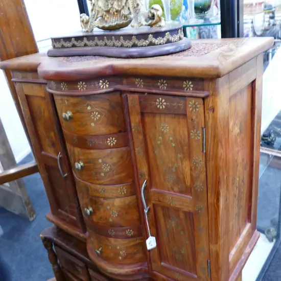 SMALL INDIAN BRASS INLAID COLLECTORS  CHEST