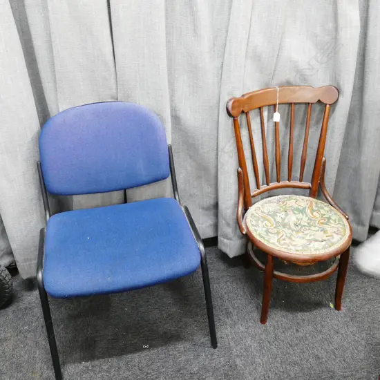 SPOKE BACK CHAIR WITH BLUE SIDE CHAIR