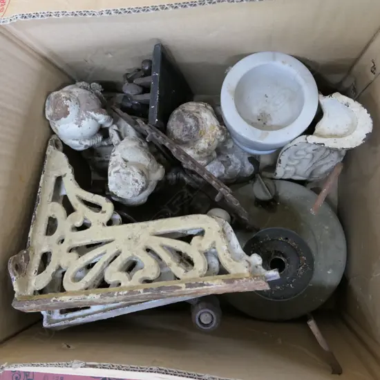 LOT ASST METAL WORK /BATH FEET/MOTAT AND PESTLE ETC