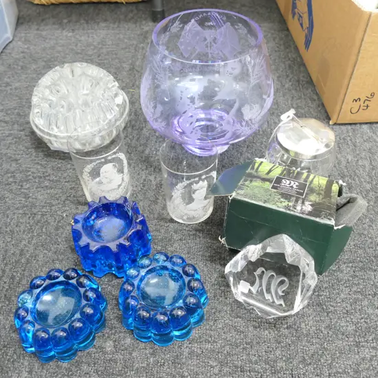 LOT ASST GLASS + CRYSTAL INCL. CASTOR CUPS