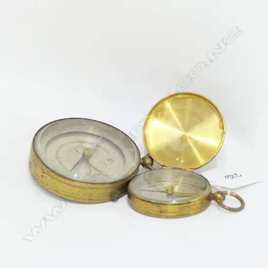 2 EARLY 20thC GILT BRASS POCKET COMPASSES