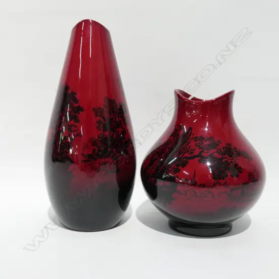 TWO DOULTON FLAMBE VASES - TALLEST H. 165MM