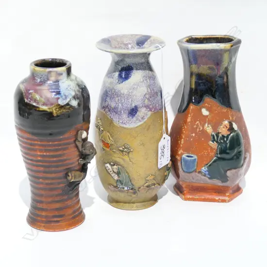 THREE SUMIDA GAWA VASES - LARGEST H. 180MM
