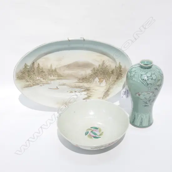 FAMILE ROSE BOWL / CELADON VASE / JAPANESE PAINTED DISH W. 300MM