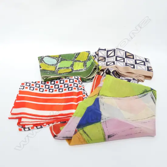 4 VINTAGE SILK SCARVES GEOMETRIC SQUARE FORM