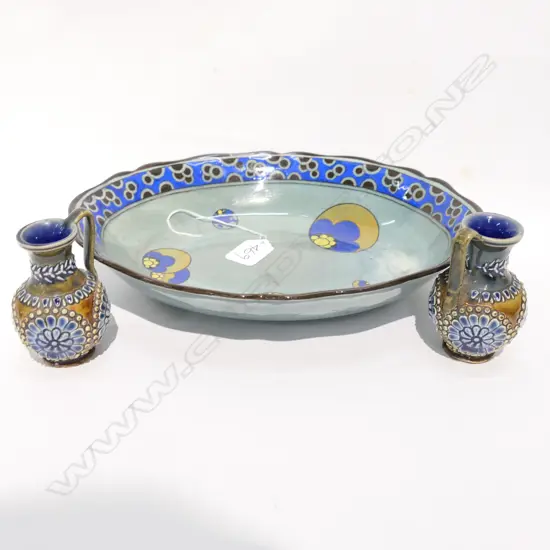 R/DOULTON TITANIAN DISH W. 275MM AND TWO LAMBETH VASES